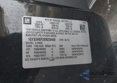 2014 Cadillac Escalade Esv Luxury из США, поврежденный, VIN 1GYS3HEF2ER239400